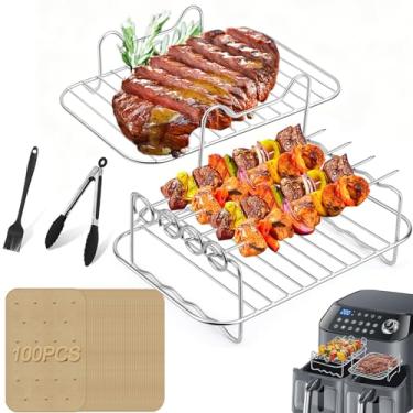 Imagem de Conjunto de 5 peças de acessórios para fritadeira de ar de cesta dupla Ninja para DZ201/DZ401/DZ100/SL201 e a maioria das fritadeiras DualZone 8QT-10QT | Inclui rack, espeto de churrasco, 100 peças de