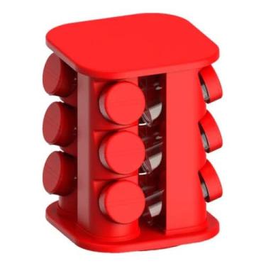 Imagem de Porta Tempero Condimentos 9 Pote Giratório 360° Organizador Vermelho