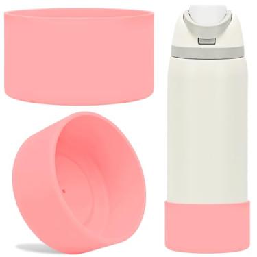 Imagem de TQONEP 2 peças de bota de silicone para garrafa de água Owala 680 g 947 g, capa protetora antiderrapante para garrafa de água de aço inoxidável Flip/Twist/FreeSip (rosa, 946 ml)