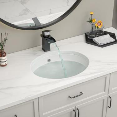 Imagem de Lofeyo Pia de banheiro oval de 50 x 40 cm, pia de cerâmica de porcelana branca sob o balcão para penteadeira de banheiro, pequena remodelação e substituição de banheiro