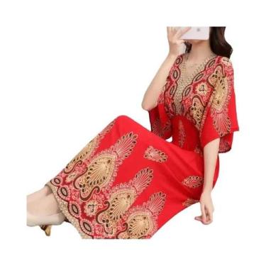 Imagem de Saia Longa Casual Elegante De Verão Com Estampa E Cintura Elástica Em 