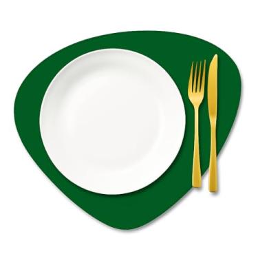Imagem de Jogo Americano Sousplat em Couro Ecológico Verde Formato Orgânico Impermeável, Resistente, Fácil de Limpar, Elegante para Mesa Posta e Decoração (8)
