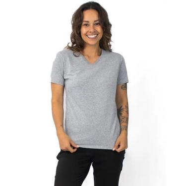 Imagem de Camiseta Baby Look Gola V Algodão Feminina Básica Mirante-Feminino