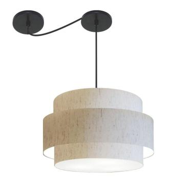 Imagem de Lustre Sala De Jantar Com Desvio Vivare Md-4401 Cúpula Em Tecido 60cm Linho Bege 127/220v
