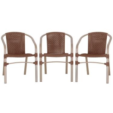 Imagem de 03 Cadeiras Floripa Alumínio Pintura Fendi Trama Original Marrom