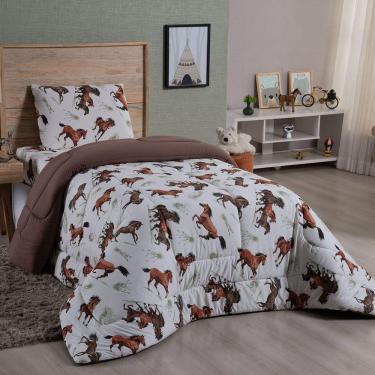 Imagem de Edredom Fantasy Solteiro 01 Peça Infantil Tecido Malha 100% Algodão Macio Dupla Face - Cavalo Marrom