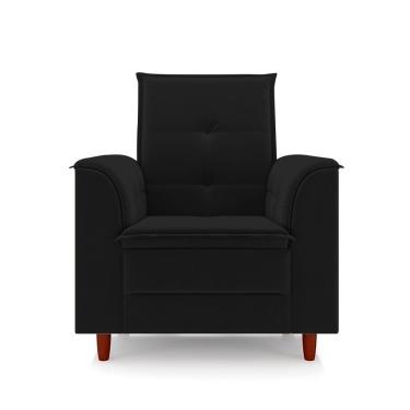 Imagem de Poltrona De Amamentação Quarto De Bebê Gracy Com Puff Pés Palito Veludo Preto G85 - Gran Belo