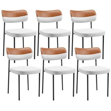 Imagem de Kit 06 Cadeiras Decorativa Para Sala De Jantar Melina L02 Faixa Couríssimo Camel Facto Branco - Lyam Decor