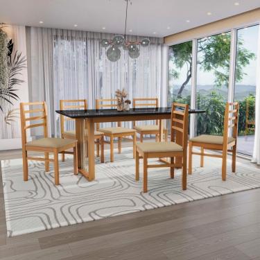 Imagem de Conjunto Sala De Jantar Elisa Em Madeira Maciça 6 Cadeiras Boucle Bege