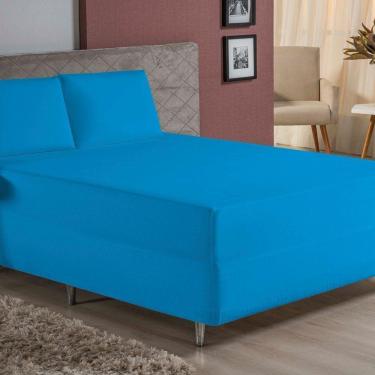 Imagem de Jogo De Cama Casal Nobre 3 Peças Luva De Box 55cm De Altura Malha 100% Algodão - Turquesa