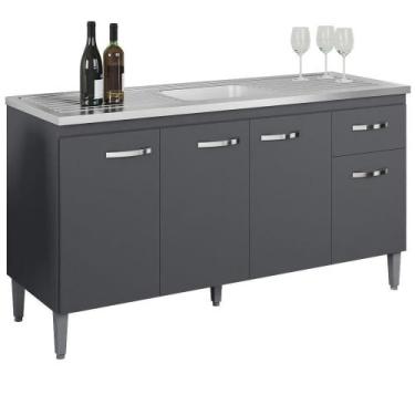 Imagem de Balcao Para Pia Sem Tampo 145 Cm Gabriela Cinza Reajl Móveis Cinza - R