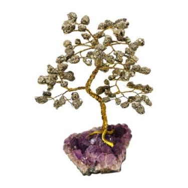 Imagem de Árvore Pedra Pirita, Base Drusa De Ametista - 16cm - Equilíbrio Pedras