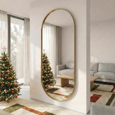 Imagem de Espelho Corpo Inteiro Dourado 170x70cm Moldura Alumínio  Modelos Orgân