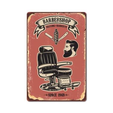 Imagem de Decoração de parede: placa de pintura em metal e ferro, barbearia vintage