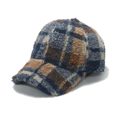 Imagem de Boné de beisebol Cozy Sherpa Fleece Vintage Plaid para adultos - yiwei