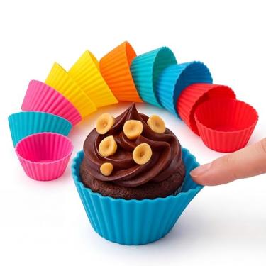 Imagem de ALENKO Formas de Silicone para Cupcake Reutilizáveis Multicor 12 Unidades para Forno Air Fryer Micro-ondas e Freezer Antiaderente e Fácil de Limpar