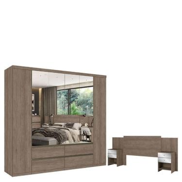 Imagem de Guarda Roupa Casal Nobre Full Glass 6 Portas Rustic Acetinado E Cabeceira Formosa Glass Rustic- Thb