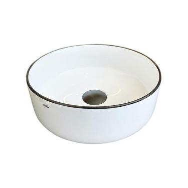 Imagem de Cuba para Banheiro Cerâmica Branca e Preta Redonda 31cm Reno RC 12