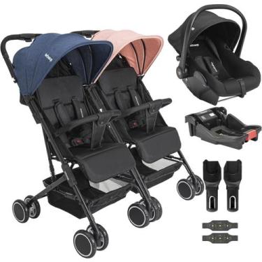 Imagem de Carrinho Kiddo Gemeos com Bebe Conforto Colinho Base Mascote Casal