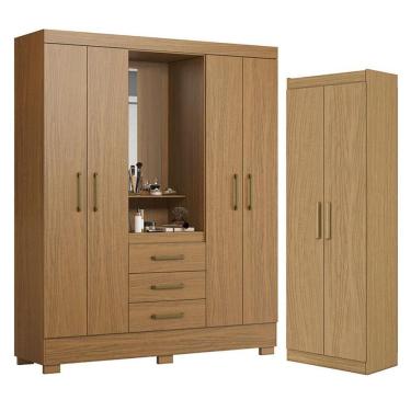 Imagem de Guarda Roupa Solteiro Paris 4 Portas 3 Gavetas MDP com Espelho Atacama e Armário Multiuso Aramóveis