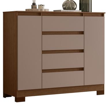 Imagem de Cômoda Sapateira Atena 4 Gavetas MDF Puxadores Estilo Pega Marrom Nogueira Capuccino