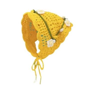 Imagem de Lenço De Lã Coreano Artesanal Feminino Com Renda De Crochê, Chapéu Tri