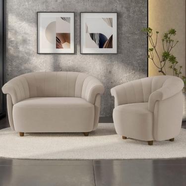 Imagem de Sofá 2 Lugares 150cm E Poltrona Lykan Veludo Bege Z32 - Mpozenato