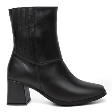 Imagem de Bota Feminina Couro Cano Médio Zíper Lateral Salto Grosso