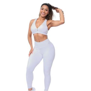Imagem de Conjunto Fitness Feminino Legging e Top Modelador Cós Alto Zero Transp