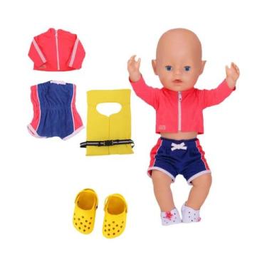 Imagem de Roupa Para Boneca De 43cm: Maiô Com Estampa De Escamas De Peixe E Aces