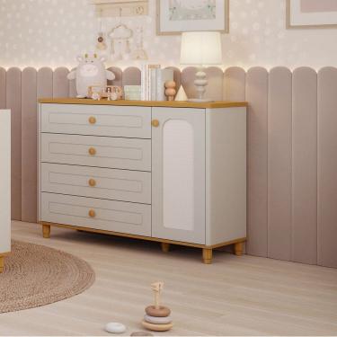 Imagem de Cômoda de Bebê com 4 Gavetas 1 Porta Bala de Coco Off White/marrom Expresso Móveis Off...