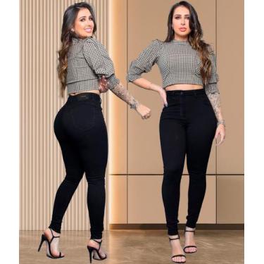 Imagem de Calça Jeans Sawary Feminina Curva dos Sonhos Premium, Preto, 48
