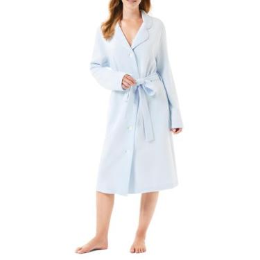 Imagem de Roupão Feminino Abotoado com Viés Azul Celeste Lohe, Azul celeste, P