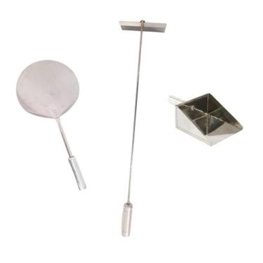 Imagem de Kit Pá Pizza Inox 36cm Para Limpeza De Churrasqueira Fornos - INOX LAU