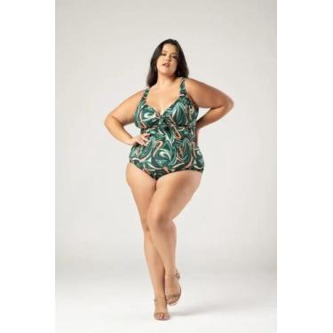 Imagem de Maiô de Praia Plus Size Feminino Bojo Removível, Alça Regulável Verde 