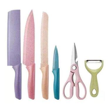 Imagem de Conjunto De Facas Inox Coloridas Descascador Tesoura Cutelo - Thor Imp