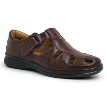 Imagem de Sandália Masculina de Couro 8009 - Comfort Shoes, Pinhão, 40
