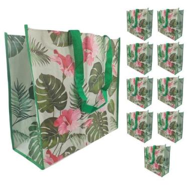 Imagem de Bolsa Ecologica Ecobag 10 Unidades Sacola Ombro Retornavel Mercado Dob