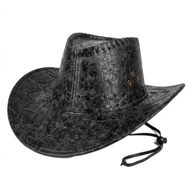 Imagem de Chapéu Country Cowboy Aba Larga Unissex Preto Tamanho Único para Rodeio e Cavalgadas