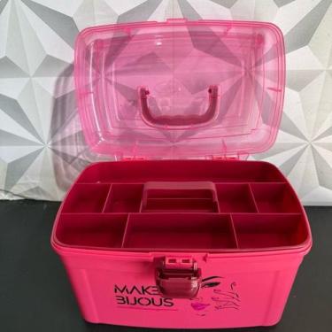 Imagem de Maleta frasqueira de plástico rosa pink com bandeja multiuso com alça 