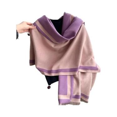 Imagem de Cachecol Feminino Quente De Caxemira Liso, Xale De Moda, Pashmina De I