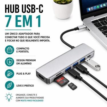 Imagem de Hub USB-C 7 em 1 Adaptador HDMI 4K com 3 Portas USB 3.0