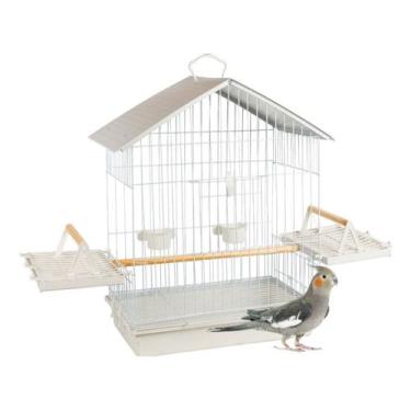 Imagem de Gaiola Viveiro Para Aves Pequenas Calopsita Teto Plástico Poleiro Com 