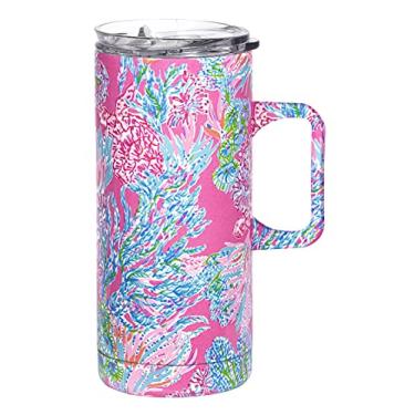 Imagem de Lilly Pulitzer Caneca de viagem de 473 ml com alça e tampa, copo de café isolado de aço inoxidável, copo de metal de parede dupla, Seaing Things