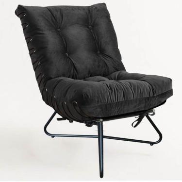 Imagem de Poltrona Costela Ferro Industrial X Pés Cruzados Corino Preto