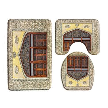 Imagem de Tapetes de banho de luxo para chuveiro 3 peças conjuntos de tapetes de banheiro antiderrapantes para construção retrô decoração de banho capa de banheiro almofada em forma de U, 33611J, 400MMx600MM