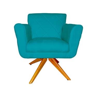 Imagem de Poltrona Decorativa Isabela em Tressê Pés Madeira Giratório Suede Azul Turquesa - DS Estofados