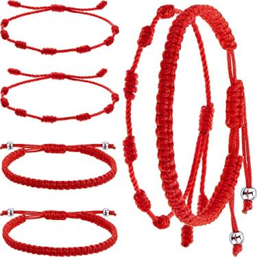 Imagem de 6 pulseiras vermelhas de cordão WILLBOND, pulseira de cordão vermelho, pulseira ajustável com nós vermelho, amuleto para proteção, olho turco e boa sorte para amizade, 7.7 - 13 inches