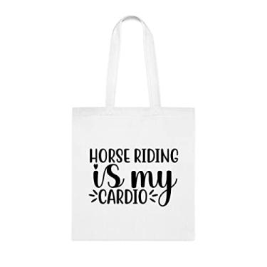 Imagem de Bolsa tiracolo Horse Riding Is My Cardio 4, presente engraçado para equitação, bolsa de ombro para equitação, bolsas reutilizáveis, ideia de presente de cesta de Natal de aniversário, Branco
