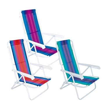 Imagem de Kit 3 Cadeira Reclinável 8 Posições Aço Listrada Para Praia Piscina Camping - Mor - Sortida